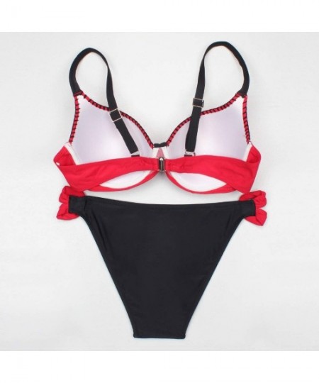 Sets Swimwear Sexy Padded Adjustable Strap Bordered Bikini - Red - CV18QL7Y4CR