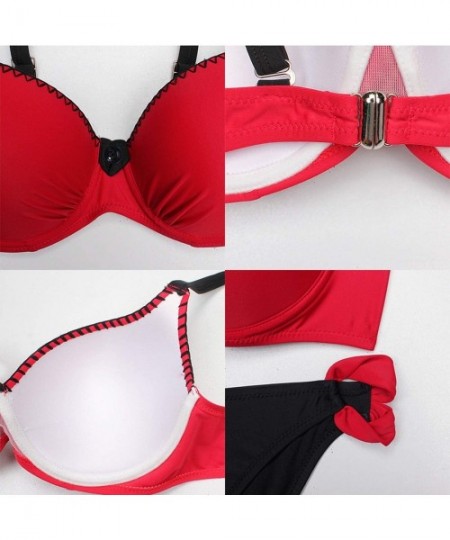 Sets Swimwear Sexy Padded Adjustable Strap Bordered Bikini - Red - CV18QL7Y4CR