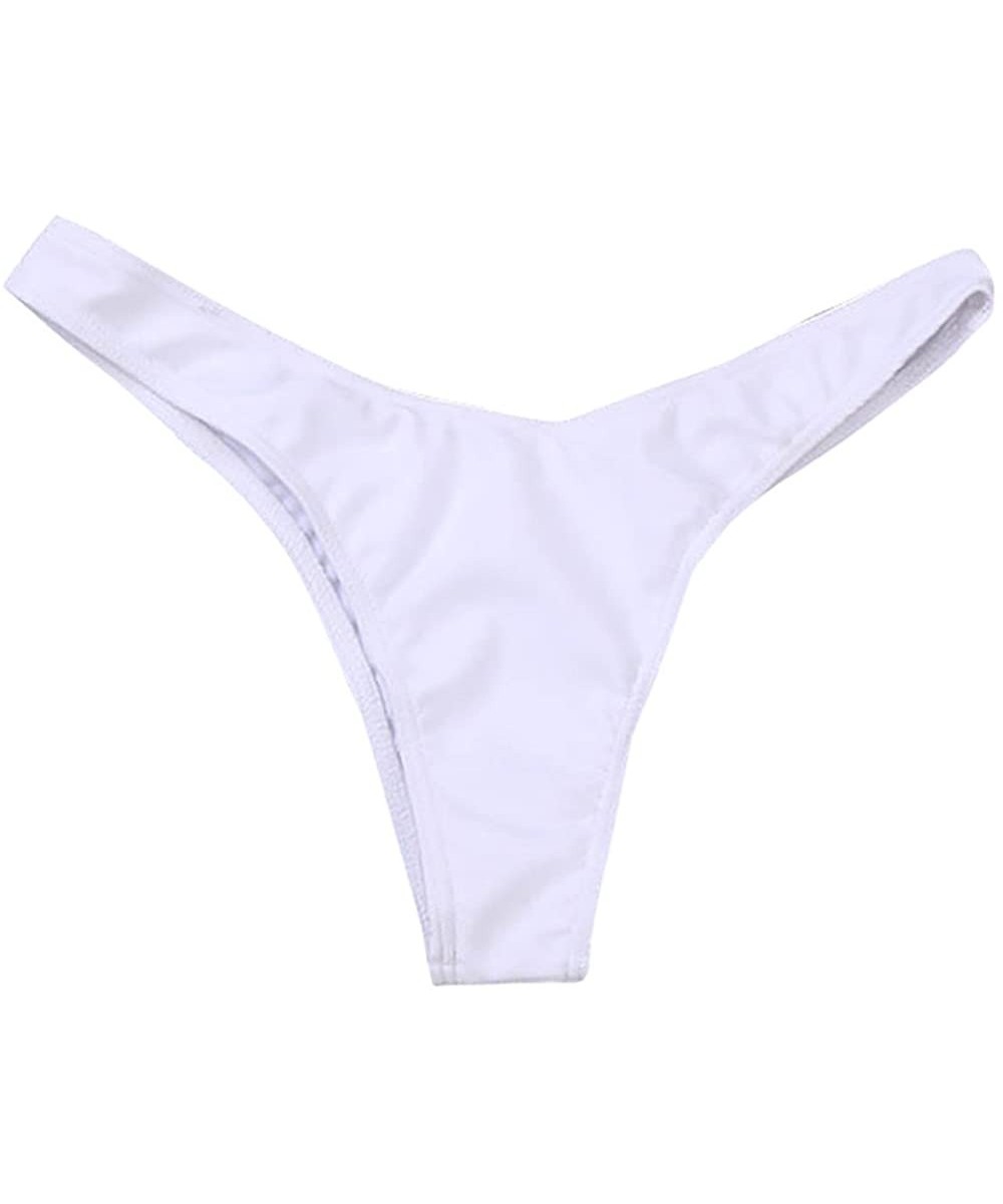 Sets Women Brazilian Cheeky Bikini Bottom Side Tie Knot Thong Bathing Swimsuit Beach Solid G-String - K-white - CN18NGA5H4X