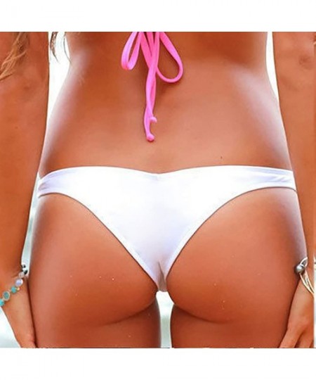 Sets Women Brazilian Cheeky Bikini Bottom Side Tie Knot Thong Bathing Swimsuit Beach Solid G-String - K-white - CN18NGA5H4X