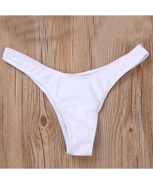 Sets Women Brazilian Cheeky Bikini Bottom Side Tie Knot Thong Bathing Swimsuit Beach Solid G-String - K-white - CN18NGA5H4X