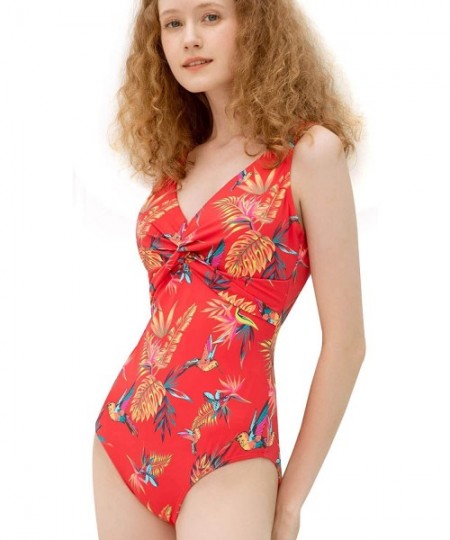 Racing One Piece Swimsuits for Women - Soft and Colorful Floral Design - Red Kingfisher - CY1999DA2YI