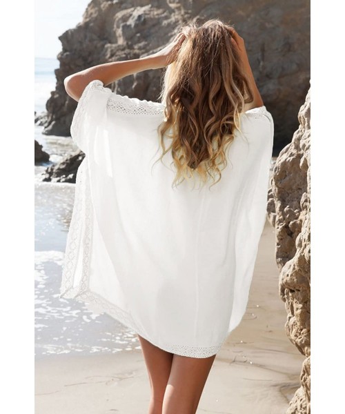 Cover-Ups Women's Loose Pure Beach Bikini Swimwear Cover Up Croche Dress - White - CO18C0A4L3I