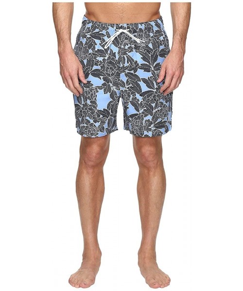 Trunks Men's Quick Dry Floral Print Swim Trunk - Della Robbia Blue - CL12NH919YW