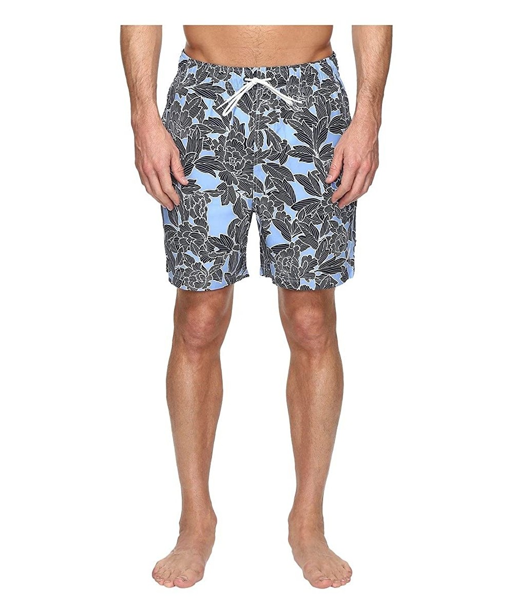 Trunks Men's Quick Dry Floral Print Swim Trunk - Della Robbia Blue - CL12NH919YW