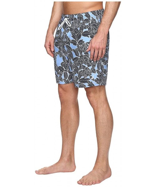 Trunks Men's Quick Dry Floral Print Swim Trunk - Della Robbia Blue - CL12NH919YW