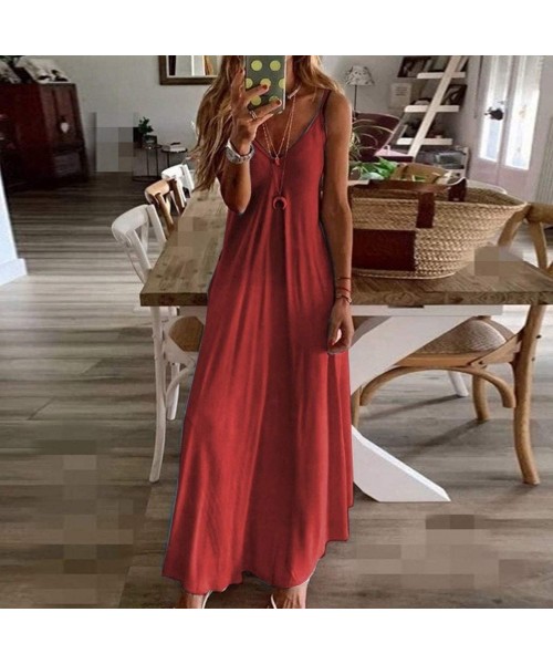 Board Shorts Women Spaghetti Strap Dress Floral Print V Neck Spaghetti Strap Summer Bohemian Maxi Dress Beach Sundress - Red ...