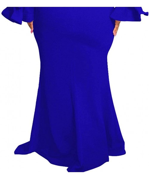 Cover-Ups Plus Size Dress- Fashion Women Casual Long Sleeve Solid Mesh O-Neck Patchwork Dresses - Blue - C318AZUOGDL