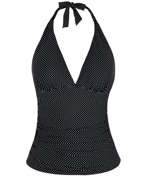 Tankinis Women's Halter Swim Top V Neck Swimwear Front Shirred Tankini Top - Polka Dot - CL18Z952M4K