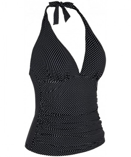 Tankinis Women's Halter Swim Top V Neck Swimwear Front Shirred Tankini Top - Polka Dot - CL18Z952M4K