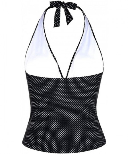 Tankinis Women's Halter Swim Top V Neck Swimwear Front Shirred Tankini Top - Polka Dot - CL18Z952M4K