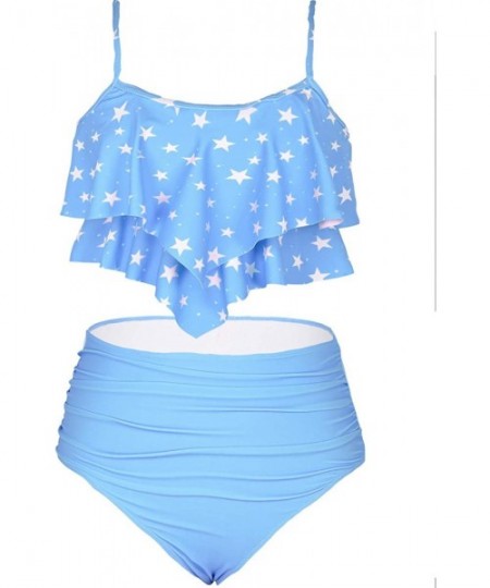 Sets Women's High Waisted Two Piece Swimsuit Flounce Bikini Set Ruffle Bathing Suits - Blue Stars - CK19EYK37AE