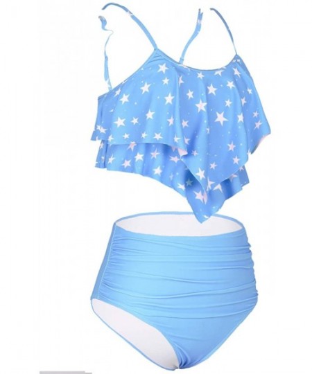 Sets Women's High Waisted Two Piece Swimsuit Flounce Bikini Set Ruffle Bathing Suits - Blue Stars - CK19EYK37AE