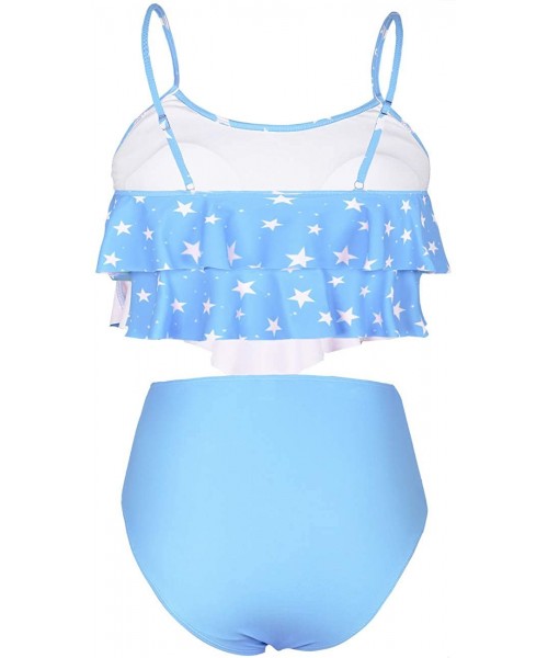 Sets Women's High Waisted Two Piece Swimsuit Flounce Bikini Set Ruffle Bathing Suits - Blue Stars - CK19EYK37AE