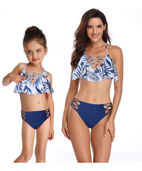 Sets Girls Swimsuit for Women Two Pieces Bathing Suit High Waist Family Matching Swimwear Baby Girl Bikini Sets - Blue - CX18...