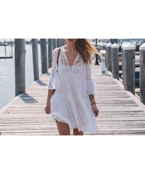 Cover-Ups Womens Bathing Suit Swimwear Beach Cover up Bikini Coverups Swimsuit Shirt Dress - B6-white - C418URKEIAN