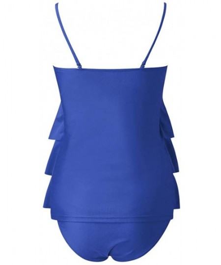 Cover-Ups Women Two Piece Women's Maternity Swimsuit Retro Solid Layered Flounce Tankini Swimwear Beachwear - Blue - C5196ONMT03