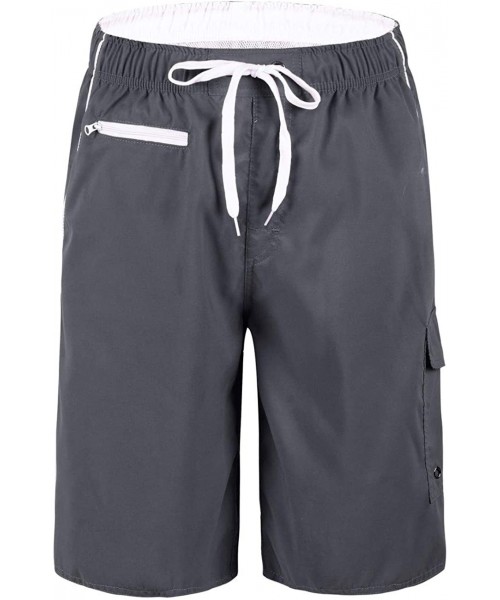 Board Shorts Men's Swim Trunks Colortful Striped Beach Board Shorts with Lining - Gray&white - C618UOQKZ98