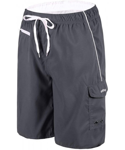 Board Shorts Men's Swim Trunks Colortful Striped Beach Board Shorts with Lining - Gray&white - C618UOQKZ98