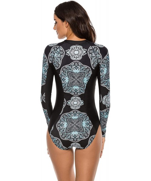 Racing Womens Athletic Training Swimsuit Long Sleeve Rashguard - Black - CQ193GCGSI6