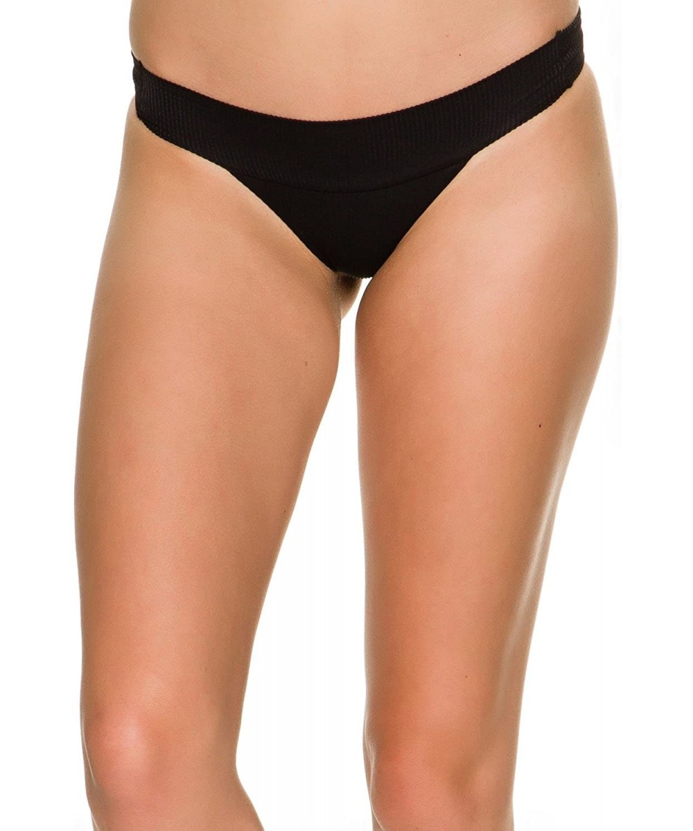 Bottoms Women's Ribbed Cheeky Bikini Bottom - Black - C712G3NWS2R