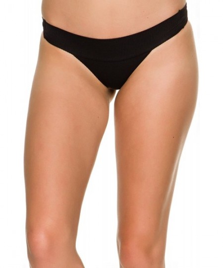 Bottoms Women's Ribbed Cheeky Bikini Bottom - Black - C712G3NWS2R