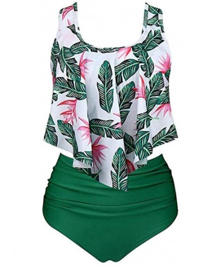 Bottoms Swimsuits for Women Two Piece Bathing Suits Ruffled Flounce Top with High Waisted Bottom Bikini Set - F-green - CL194...