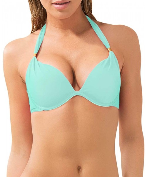 Tops Women's Swim Secret Mega Push-up Halter Bikini Top - Mint Chip - C318H02IHC9