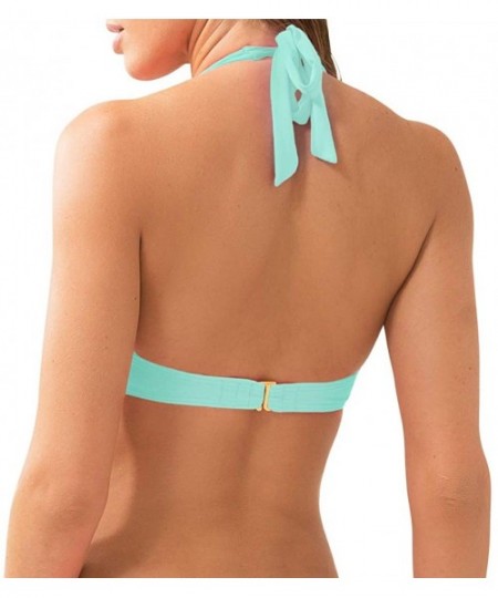 Tops Women's Swim Secret Mega Push-up Halter Bikini Top - Mint Chip - C318H02IHC9