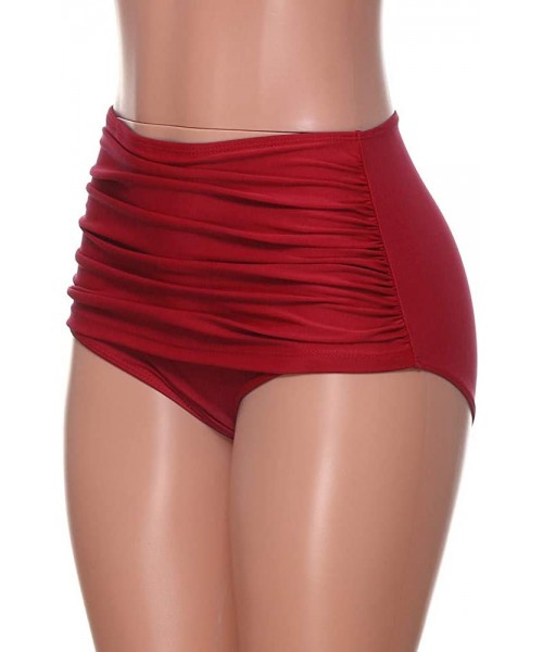 Bottoms Women's High Waisted Solid Swim Bottom Ruched Bikini Tankini Swimsuit Briefs RD/XL - Red - CF18OC26Q4L