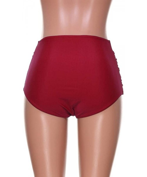 Bottoms Women's High Waisted Solid Swim Bottom Ruched Bikini Tankini Swimsuit Briefs RD/XL - Red - CF18OC26Q4L