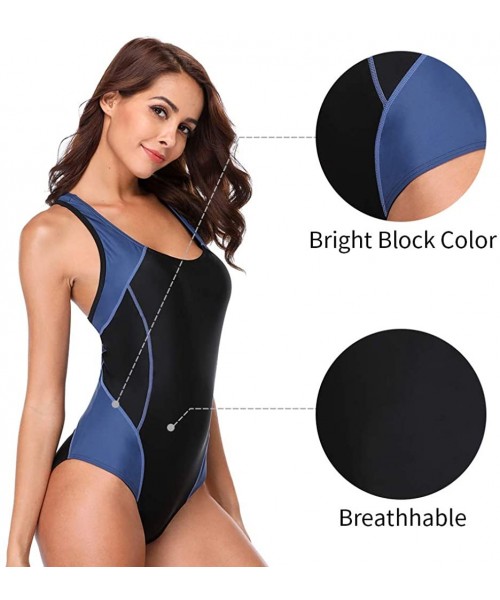 One-Pieces Chlorine Resistance Athletic One Piece Swimsuits for Women UPF 50+ Sports Bathing Suits - Black Gray - C918DOR75TR