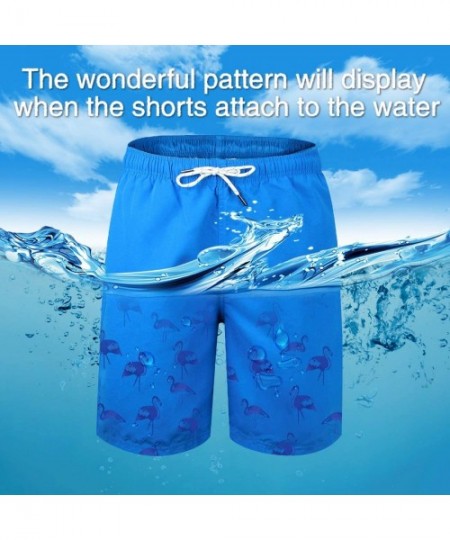 Board Shorts Mens Printed Swim Trunks Beach Shorts with Drawstring - Royal Blue_flamingo - CM18Z92Z0D3