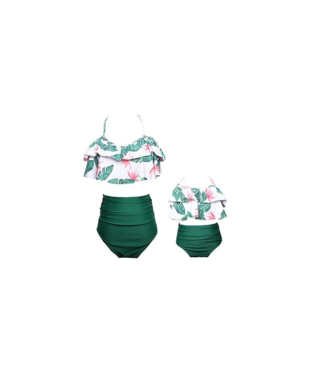 Sets Mommy and Me Retro Flounce High Waisted Bikini Halter Neck Two Piece Swimsuit Family Matching Swimwear - Girl Green Flor...