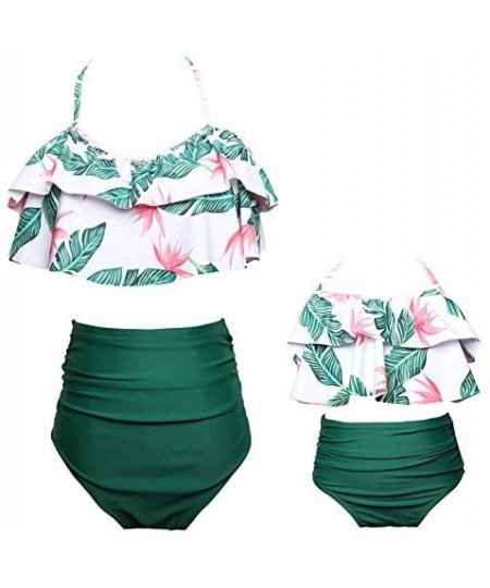 Sets Mommy and Me Retro Flounce High Waisted Bikini Halter Neck Two Piece Swimsuit Family Matching Swimwear - Girl Green Flor...