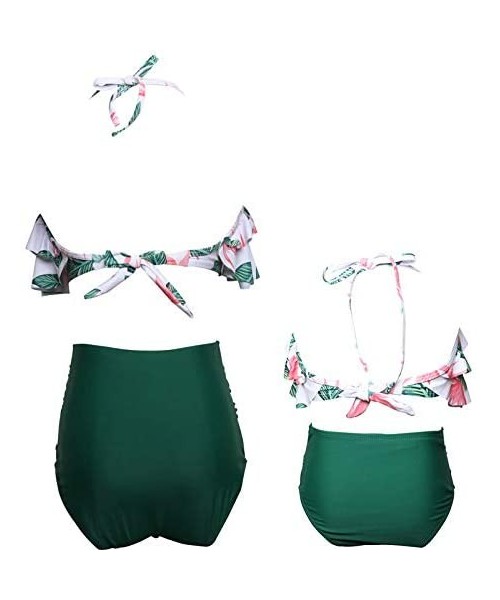 Sets Mommy and Me Retro Flounce High Waisted Bikini Halter Neck Two Piece Swimsuit Family Matching Swimwear - Girl Green Flor...