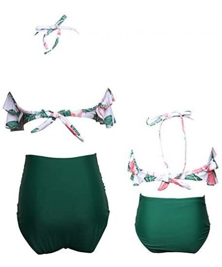 Sets Mommy and Me Retro Flounce High Waisted Bikini Halter Neck Two Piece Swimsuit Family Matching Swimwear - Girl Green Flor...