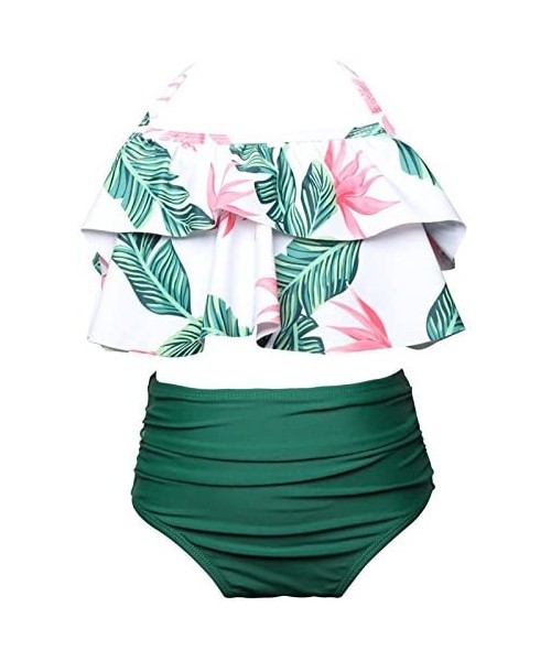 Sets Mommy and Me Retro Flounce High Waisted Bikini Halter Neck Two Piece Swimsuit Family Matching Swimwear - Girl Green Flor...