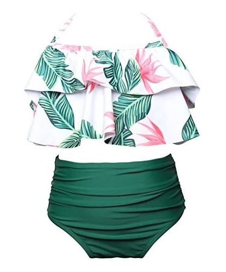 Sets Mommy and Me Retro Flounce High Waisted Bikini Halter Neck Two Piece Swimsuit Family Matching Swimwear - Girl Green Flor...