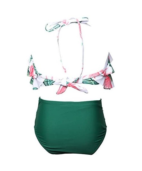 Sets Mommy and Me Retro Flounce High Waisted Bikini Halter Neck Two Piece Swimsuit Family Matching Swimwear - Girl Green Flor...