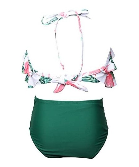 Sets Mommy and Me Retro Flounce High Waisted Bikini Halter Neck Two Piece Swimsuit Family Matching Swimwear - Girl Green Flor...