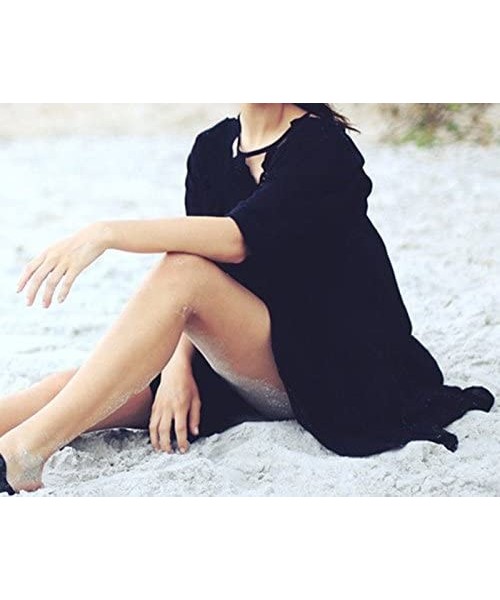 Cover-Ups Women's Cotton Beach Cover Up Dress Swimwear Bikini Swimsuit Cover Ups - Black - CO12GN3I2BX