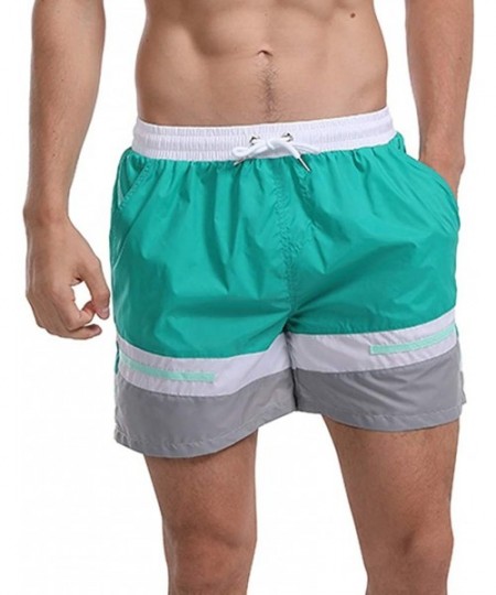 Board Shorts Men's Swim Drawstring Trunks Quick Dry Beach Surfing Running Swimming Shorts - H Green - C518WGON5LH