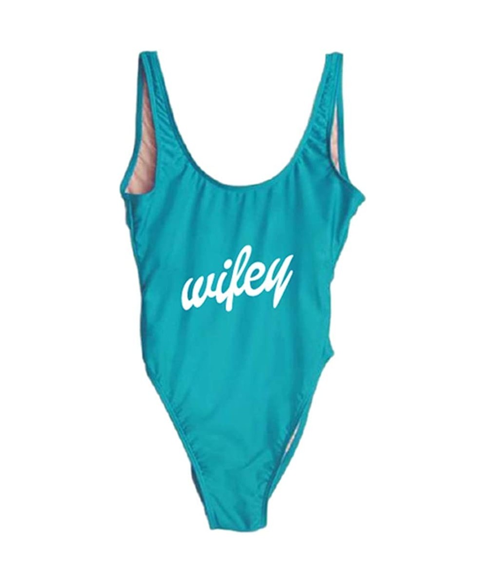 One-Pieces Women's Backless One Piece Swimsuits - Wifey01-light Blue-wh - CR18NMMRKC7