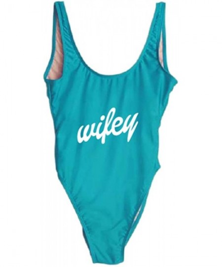 One-Pieces Women's Backless One Piece Swimsuits - Wifey01-light Blue-wh - CR18NMMRKC7