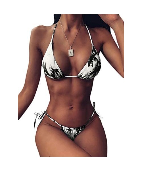 Sets Women's Metallic Tie Back String Triangle Bikini 2 Piece Swimsuit - A-white - C7195AI6M5L