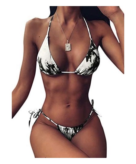 Sets Women's Metallic Tie Back String Triangle Bikini 2 Piece Swimsuit - A-white - C7195AI6M5L