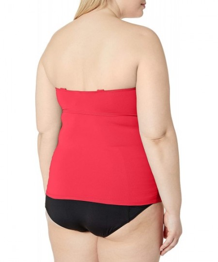 Tankinis Women's Plus Size Twist Front Bandeau Tankini Swim Top - Coral - C718ZQ7H6I0