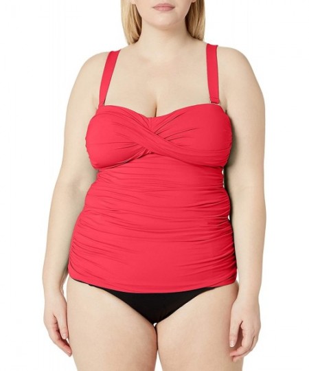 Tankinis Women's Plus Size Twist Front Bandeau Tankini Swim Top - Coral - C718ZQ7H6I0