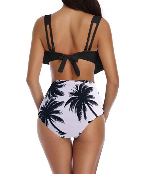 Bottoms Two Piece Swimsuits for Women Ruffled Flounce Top with High Waisted Bottom Bikini Set - Black - CK194EW584U